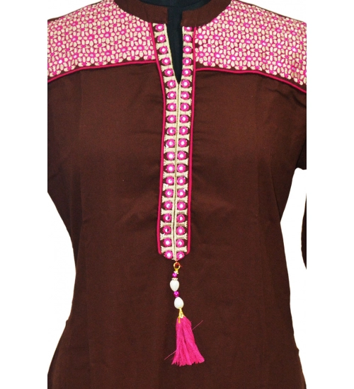 Women's Rayon Kurtis (Brown, XL)