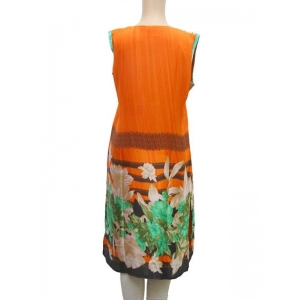 Generic Women's Synthetic Kurtis (Orange, Multi, L)
