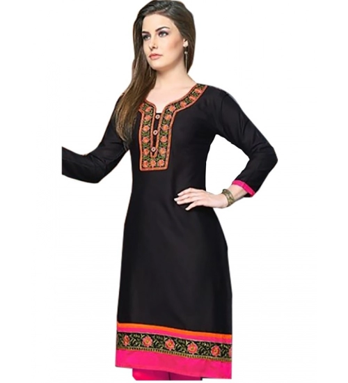 Women's Linen and Cotton Mix Kurtis (Black, Pink, L)