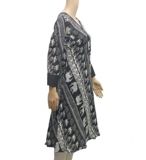 Women's Rayon Kurtis (Black, White, XL)
