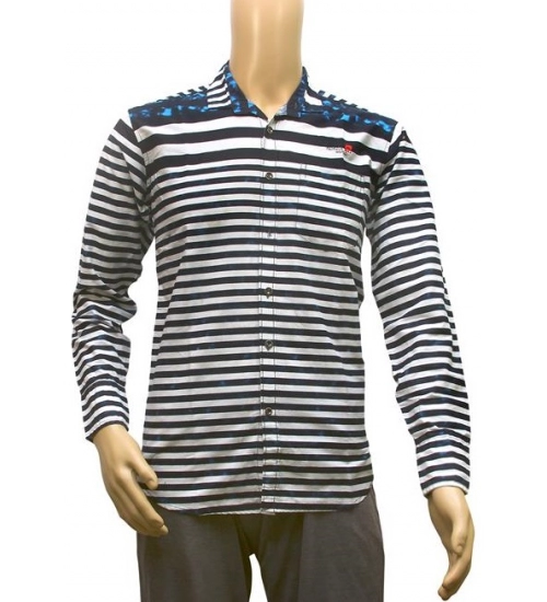 Mens Cotton Casual Men Shirts (Blue, White, XS)