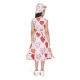 Girl's Popcorn Printed Sleeve Less Round Neck Dress (Red)
