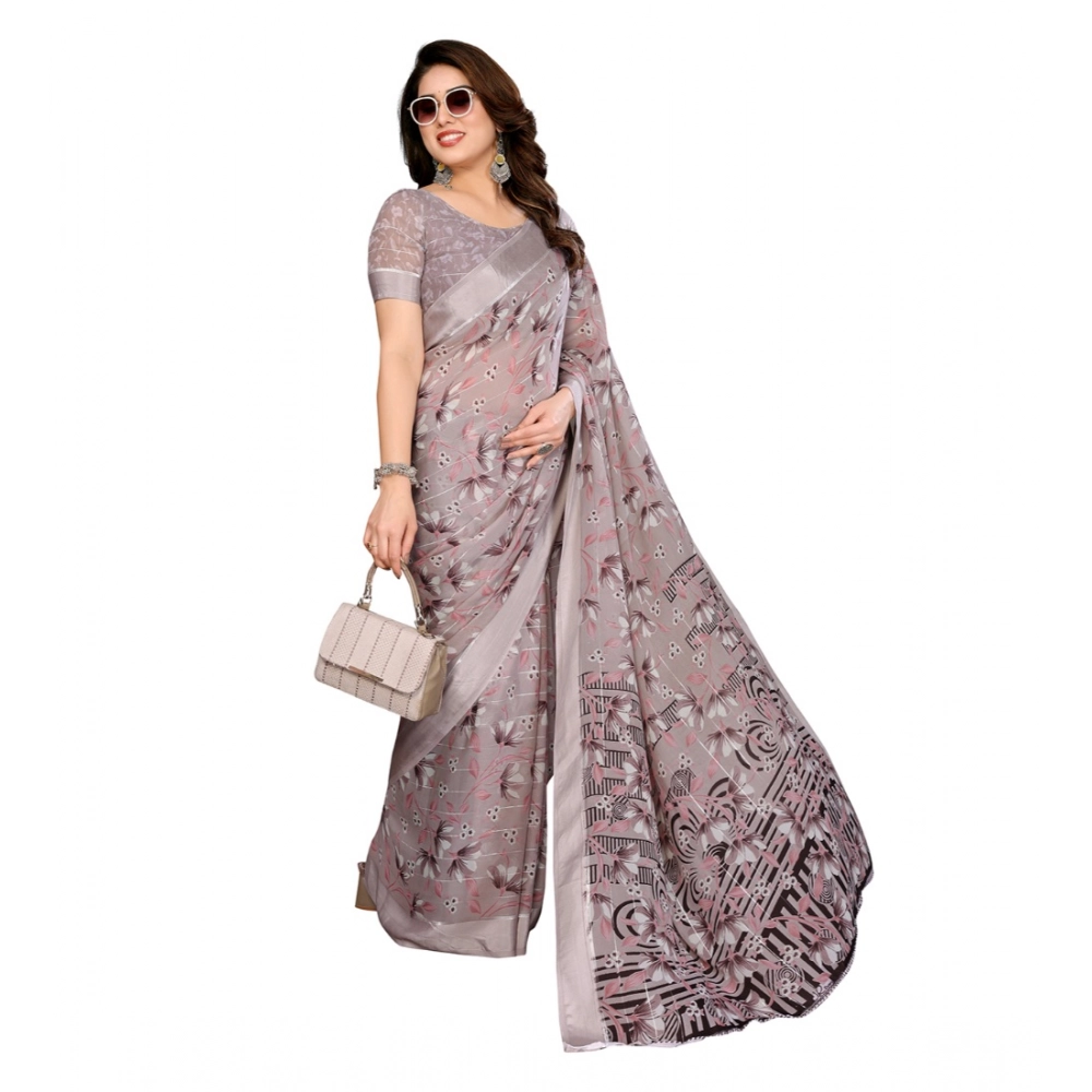 Women's Georgette Printed Saree With Unstitched Blouse 5.5Mtr (Grey) Women's Georgette Printed Saree With Unstitched Blouse 5.5Mtr (Grey)