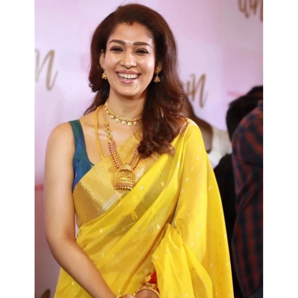 Women's Litchi silk Printed Saree With Unstitched Blouse (Yellow) Women's Litchi silk Printed Saree With Unstitched Blouse (Yellow)
