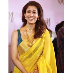 Women's Litchi silk Printed Saree With Unstitched Blouse (Yellow)