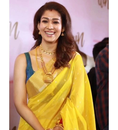 Women's Litchi silk Printed Saree With Unstitched Blouse (Yellow)