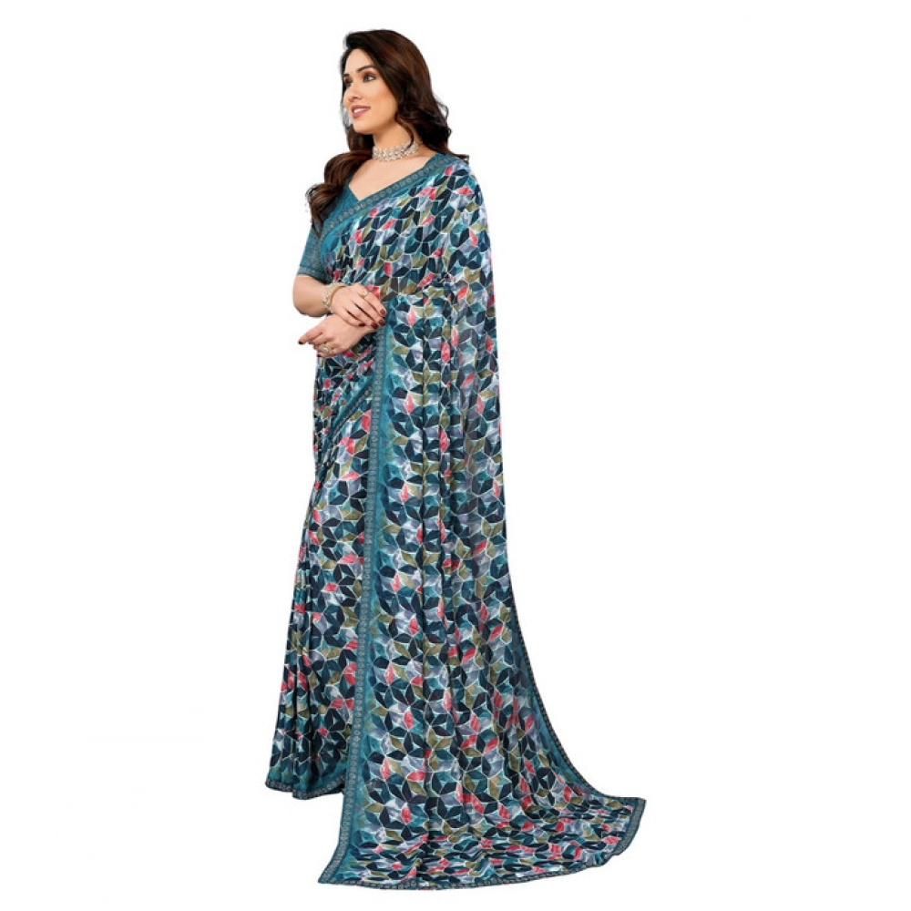 Women's Georgette Printed Saree With Unstitched Blouse 5.5Mtr (Sky Blue) Women's Georgette Printed Saree With Unstitched Blouse 5.5Mtr (Sky Blue)