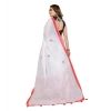 Women's Linen Cotton Printed Saree With Unstitched Blouse 5.5Mtr (White)