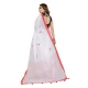Women's Linen Cotton Printed Saree With Unstitched Blouse 5.5Mtr (White)