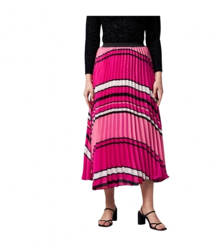 Women's Satin Pleated Elasticated Skirt (Pink)