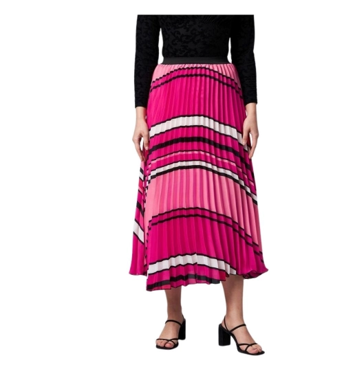 Women's Satin Pleated Elasticated Skirt (Pink)
