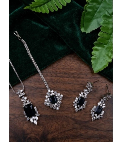 Women's Brass Silver Plated Pendant Set (Blue)
