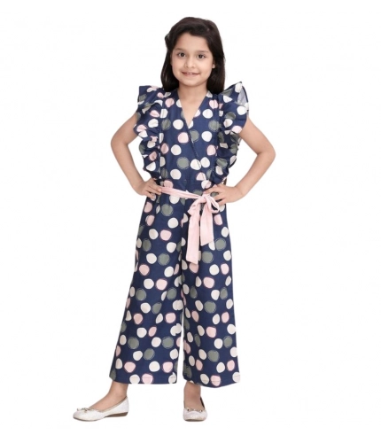 Girl's Rayon Polka Flutter Jumpsuit (Multicolor)