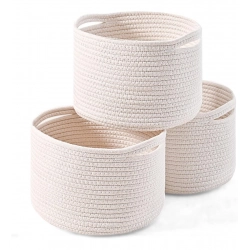 Cotton 9x7 Inch Pack of 3 Storage Basket For Clothes (White)