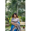 Women's Faux_Tussar Geometric_Print Saree With Unstitched Blouse 5.5Mtr (Royal_Blue) Women's Faux_Tussar Geometric_Print Saree With Unstitched Blouse 5.5Mtr (Royal_Blue)
