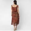 Women's Polyester Printed Shoulder Straps Dress (Maroon - Brown)