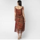 Women's Polyester Printed Shoulder Straps Dress (Maroon - Brown)