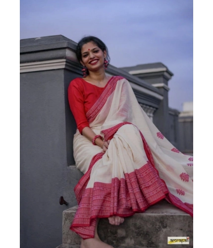 Women's Soft Lilan Printed Saree With Unstitched Blouse 5.5Mtr (White) Women's Soft Lilan Printed Saree With Unstitched Blouse 5.5Mtr (White)