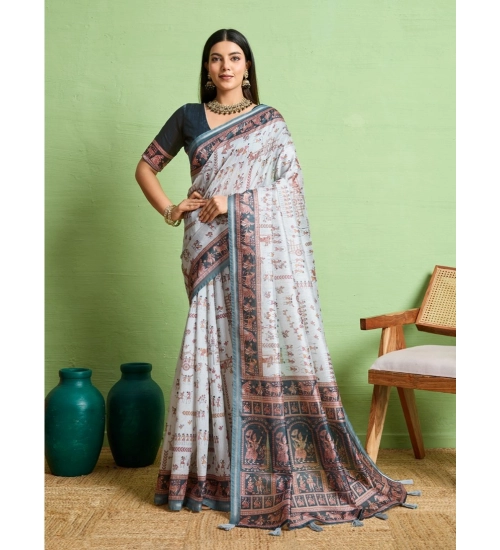 Women's Silk Blend Printed Saree With Unstitched Blouse 5.5Mtr (Grey)