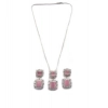 Women's Brass Silver Plated Pendant Set (Pink)