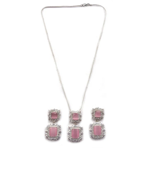 Women's Brass Silver Plated Pendant Set (Pink) Women's Brass Silver Plated Pendant Set (Pink)