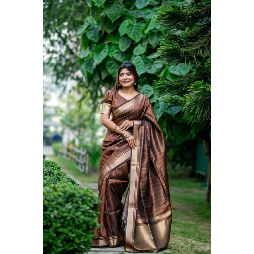 Women's Faux_Banarasi Lining Pattern Saree With Unstitched Blouse 5.5Mtr (Light_Brown) Women's Faux_Banarasi Lining Pattern Saree With Unstitched Blouse 5.5Mtr (Light_Brown)