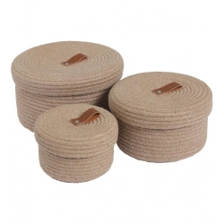 Cotton 3 Pcs Set Roti Box Storage Basket With Lid (Beige)