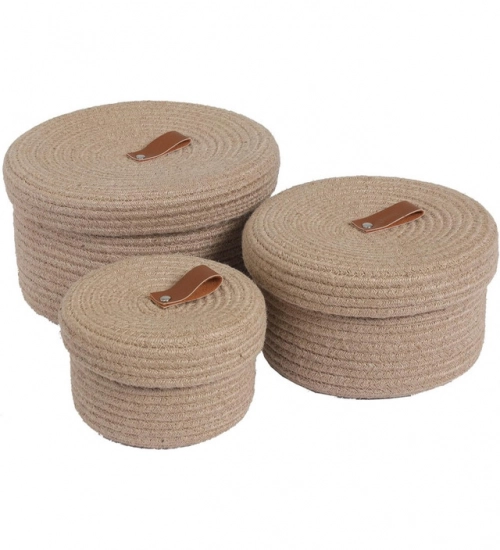 Cotton 3 Pcs Set Roti Box Storage Basket With Lid (Beige)