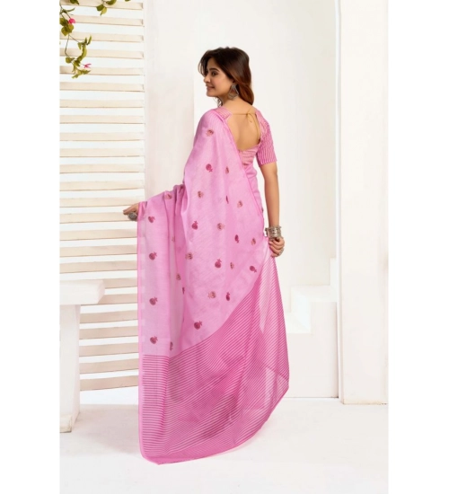 Women's Linen Cotton Printed Ready To Wear Saree With Unstitched Blouse 5.5 Mtr (Light_Pink) Women's Linen Cotton Printed Ready To Wear Saree With Unstitched Blouse 5.5 Mtr (Light_Pink)