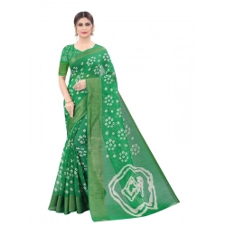 Women's Cotton Silk Bandhni Saree With Unstitched Blouse 5.5Mtr (Light Green)