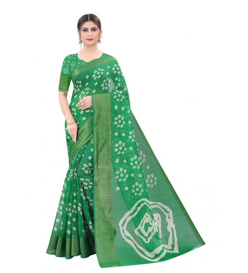 Women's Cotton Silk Bandhni Saree With Unstitched Blouse 5.5Mtr (Light Green)