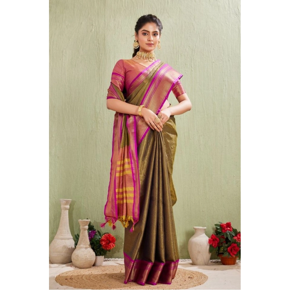 Women's Silk Blended Jaquard Woven Saree With Unstitched Blouse 5.5Mtr (Green) Women's Silk Blended Jaquard Woven Saree With Unstitched Blouse 5.5Mtr (Green)