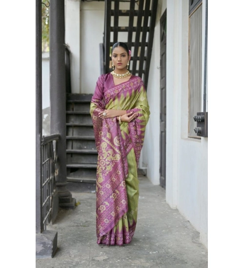 Women's Faux_Tussar Ikat Saree With Unstitched Blouse 5.5Mtr (Green)