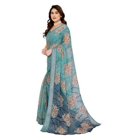 Women's Georgette Printed Saree With Unstitched Blouse 5.5Mtr (Turquoise Green) Women's Georgette Printed Saree With Unstitched Blouse 5.5Mtr (Turquoise Green)