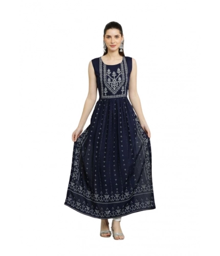 Women's Casual Rayon 3-4th Sleeves Kurti (Blue)