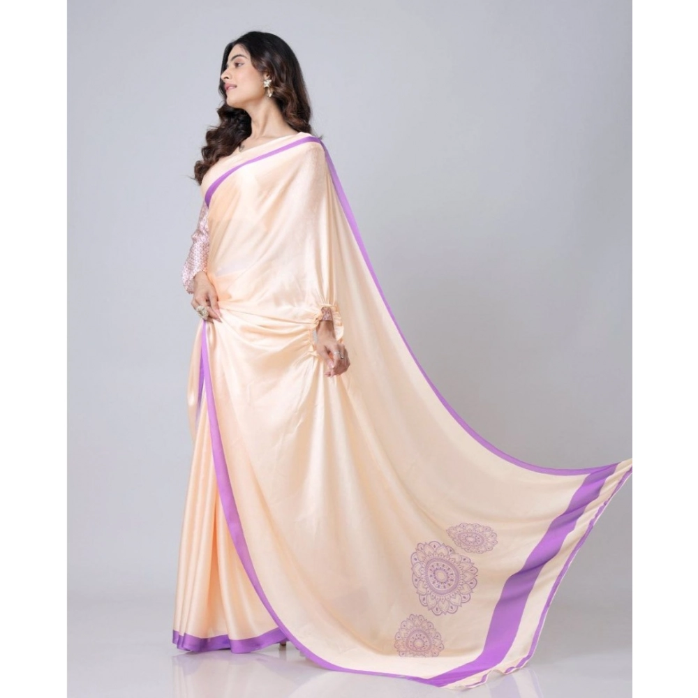 Women's Soft Crepe Silk Printed Ready To Wear Saree With Unstitched Blouse 5.5Mtr (Beige) Women's Soft Crepe Silk Printed Ready To Wear Saree With Unstitched Blouse 5.5Mtr (Beige)