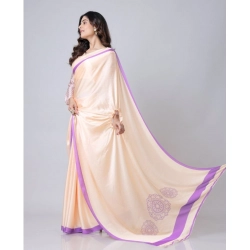 Women's Soft Crepe Silk Printed Ready To Wear Saree With Unstitched Blouse 5.5Mtr (Beige)