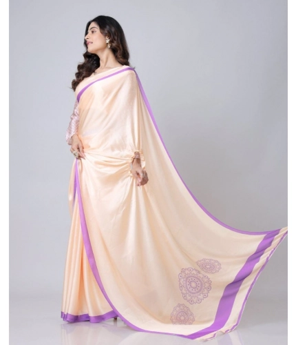 Women's Soft Crepe Silk Printed Ready To Wear Saree With Unstitched Blouse 5.5Mtr (Beige)