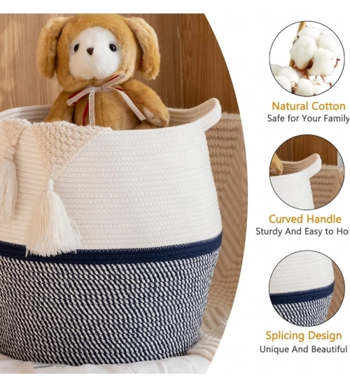 Cotton Matka 14x12 Inch Storage Basket For Clothes (Gray White)