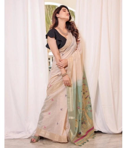 Women's Blended_Cotton Woven_Motifs Saree With Unstitched Blouse 5.5Mtr (Rama_Green)