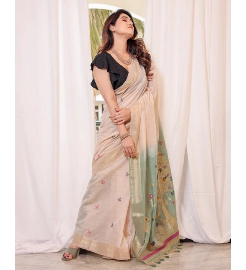Women's Blended_Cotton Woven_Motifs Saree With Unstitched Blouse 5.5Mtr (Rama_Green) Women's Blended_Cotton Woven_Motifs Saree With Unstitched Blouse 5.5Mtr (Rama_Green)