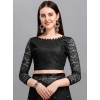Women's Net Self Design Saree With Unstitched Blouse 5.5Mtr (Black)