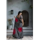 Women's Satin Crepe Printed Saree With Unstitched Blouse 5.5Mtr (Black)