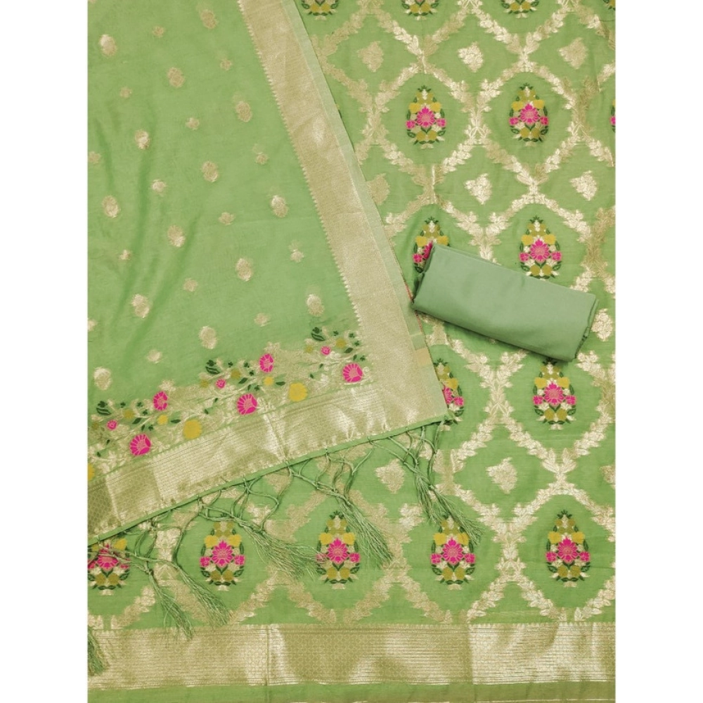 Women's Banarasi Silk Printed Unstitched Salwar Suit Material With Dupatta (Pista, 3Mtrs)
