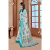 Dropship Women's Printed Cotton Linen Saree withPrinted  Saree With Unstitched Blouse (Blue, 5-6Mtrs)