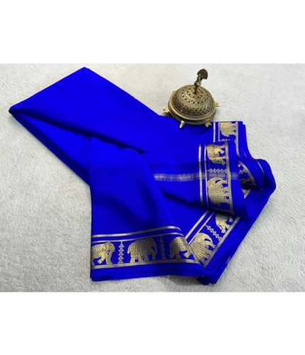 Women's Crepe Chit Pallu Solid Saree With Unstitched Blouse 5.5Mtr (Navy Blue) Women's Crepe Chit Pallu Solid Saree With Unstitched Blouse 5.5Mtr (Navy Blue)