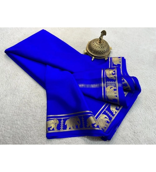 Women's Crepe Chit Pallu Solid Saree With Unstitched Blouse 5.5Mtr (Navy Blue)