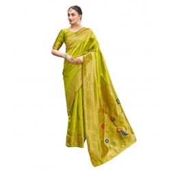 Women's Silk Blend Paithani Weaving Saree With Unstitched Blouse 5.5Mtr (Lime Green)