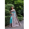 Women's Faux_Tussar Ethnic_Print Saree With Unstitched Blouse 5.5Mtr (Aqua_Blue)