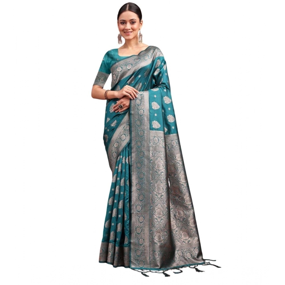 Women's Banarasi Silk Printed Saree With Unstitched Blouse 5.5Mtr (Sea Green) Women's Banarasi Silk Printed Saree With Unstitched Blouse 5.5Mtr (Sea Green)